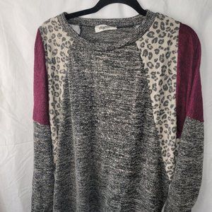 Haptics Long Sleeve Black,White Shirt Cheetah Print
